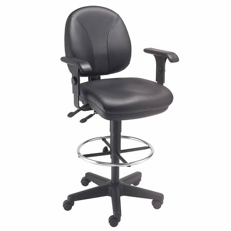 INTERION BY GLOBAL INDUSTRIAL Interion Leather Task Stool with Arms, 360 Degree Footrest, Black 506755